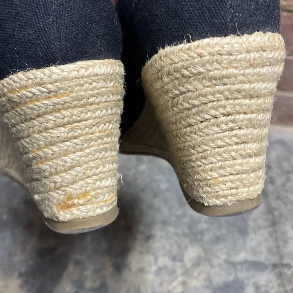 Sahara Ellison Black & Tan Espadrille Open Toe Wedge Size 9